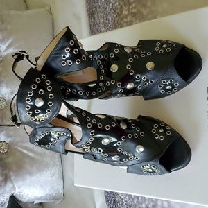 LK Bennett Black and Silver Sandals Size 41